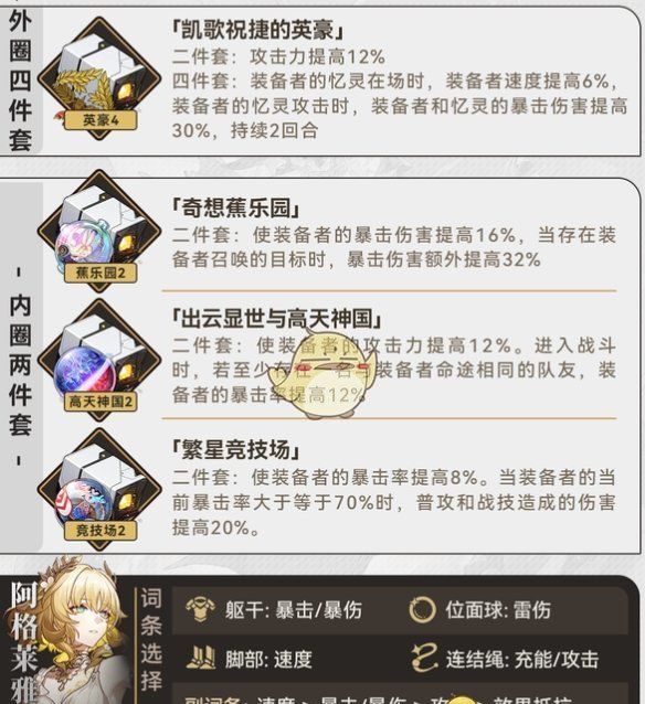 《崩坏：星穹铁道》阿格莱雅配队遗器词条推荐攻略